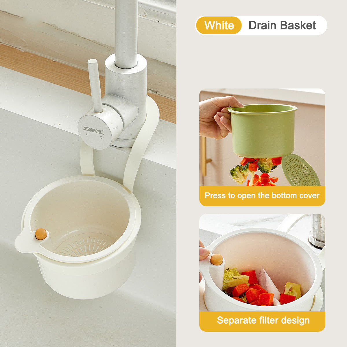 Kitchen hanging sink drain basket