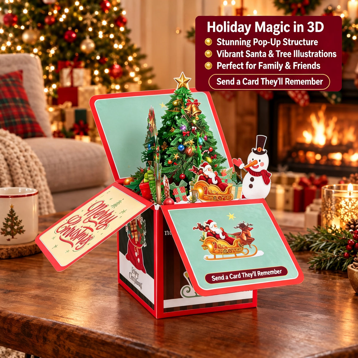 🎄3D Christmas Card Box - Festive Santa, Christmas Tree & Holiday Cabin Greeting Cards with Envelope🎁