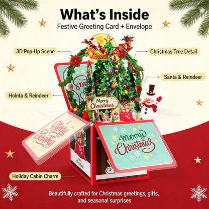 🎄3D Christmas Card Box - Festive Santa, Christmas Tree & Holiday Cabin Greeting Cards with Envelope🎁