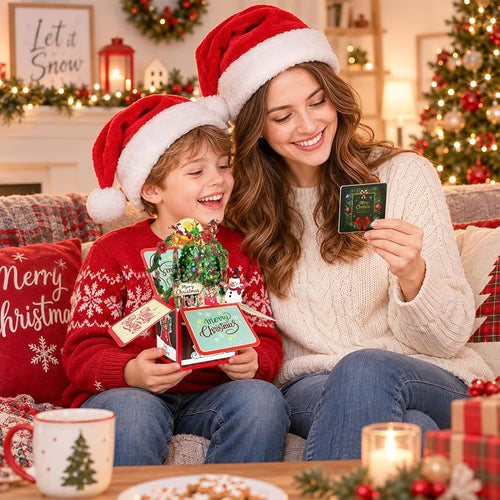 🎄3D Christmas Card Box - Festive Santa, Christmas Tree & Holiday Cabin Greeting Cards with Envelope🎁
