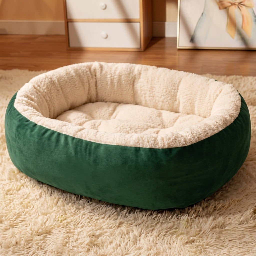 Ultra-Soft Velvet Oval Pet Cave Bed