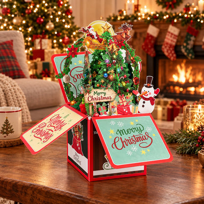 🎄3D Christmas Card Box - Festive Santa, Christmas Tree & Holiday Cabin Greeting Cards with Envelope🎁